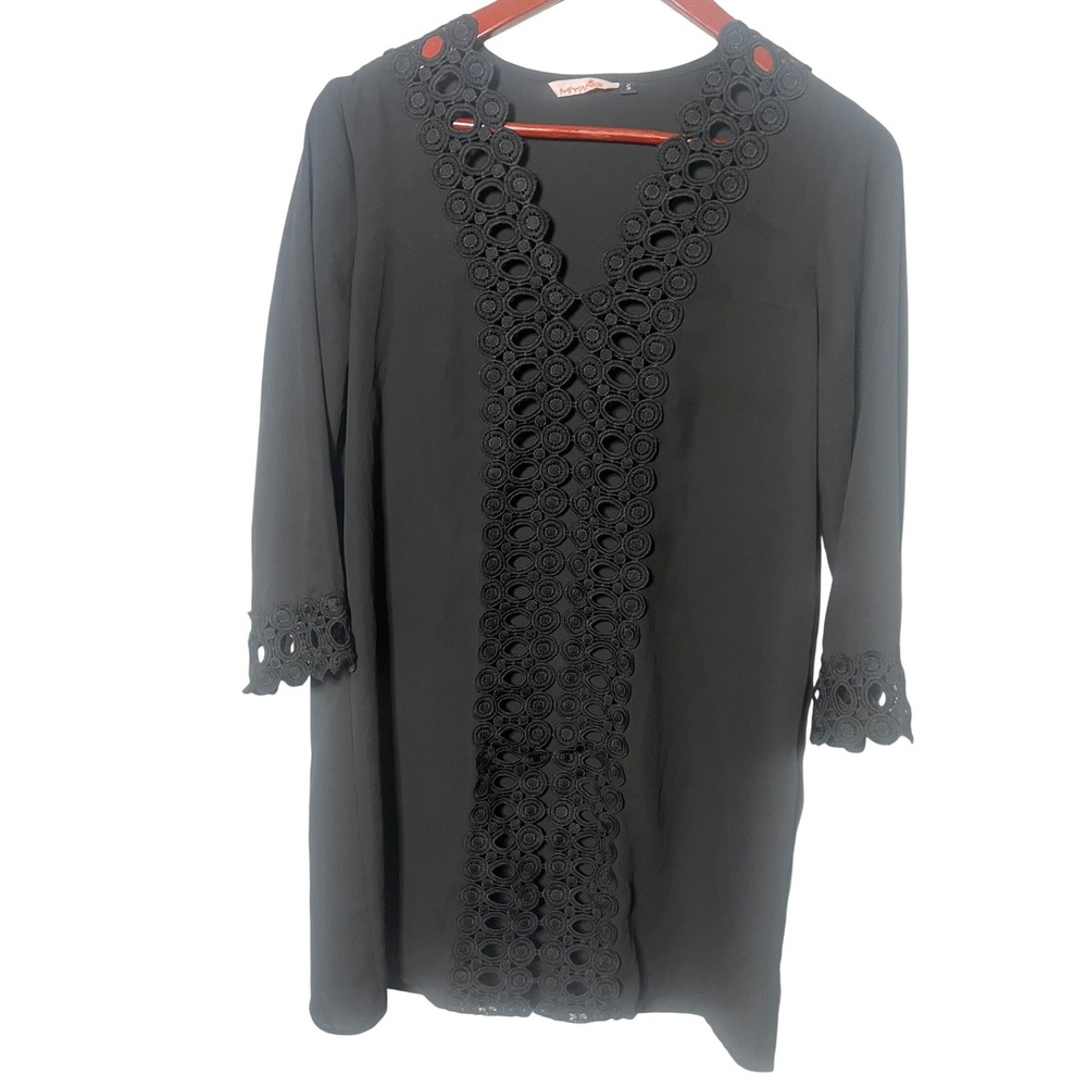 Miyang‎ Black Crochet Lace V-Neck Elegant Cover Up Tunic Women Size Small